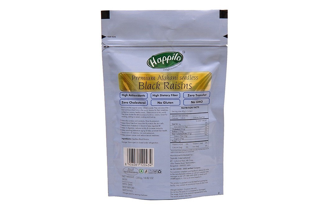 Happilo Premium Afghani Seedless Black Raisins   Pack  250 grams